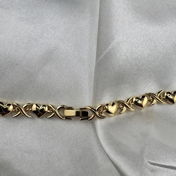 Gold Yellow Gold Plated Heart Link Chain Necklace with Evil Eye Charm Pendant - Picture 2 of 4